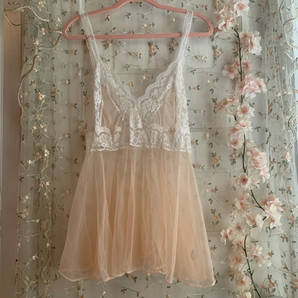 vintage cream and white lace slip dress size M